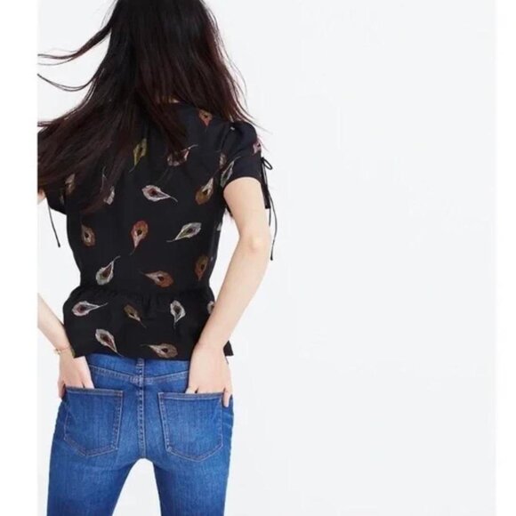 Madewell Silk top peacock feathers Alexa Chung blouse top cocktail button - Picture 2 of 4